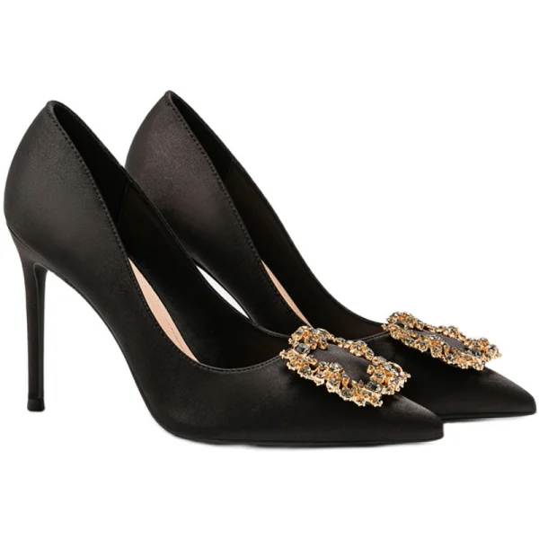Chic / Beautiful Black Office OL Rhinestone Pumps 2020 Leather 10 cm Stiletto Heels Pointed Toe Pumps