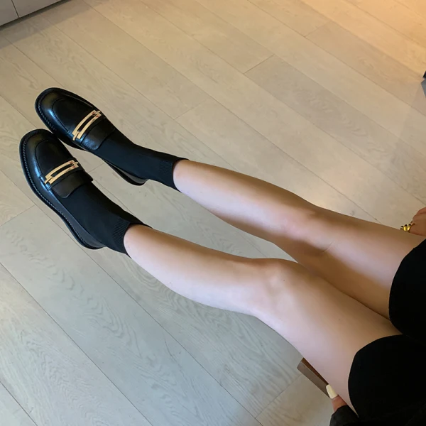 Chic / Beautiful Black Street Wear Ankle Knitting Flat Womens Boots 2020 Leather Round Toe Boots