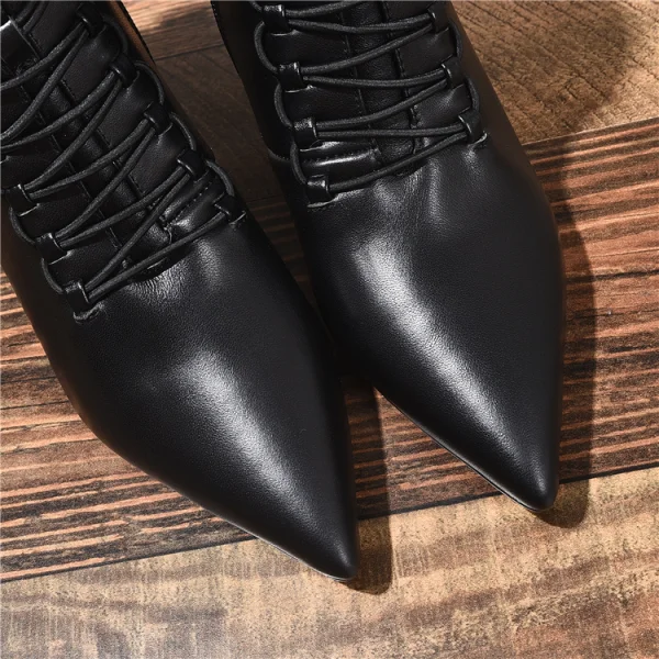 Fashion Black Street Wear Ankle Womens Boots 2020 Leather 7 cm Stiletto Heels Pointed Toe Boots
