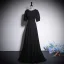 Elegant Black Rhinestone Prom Dresses 2023 A-Line / Princess Scoop Neck Short Sleeve Floor-Length / Long Prom Formal Dresses