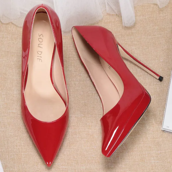 Schöne Weiß Ball 2020 Pumps Lackleder 12 cm Stilettos Spitzschuh Pumps