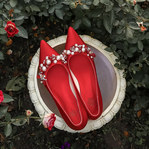 Classy Ivory Pearl Rhinestone Wedding Shoes 2020 8 cm Stiletto Heels Pointed Toe Wedding Pumps