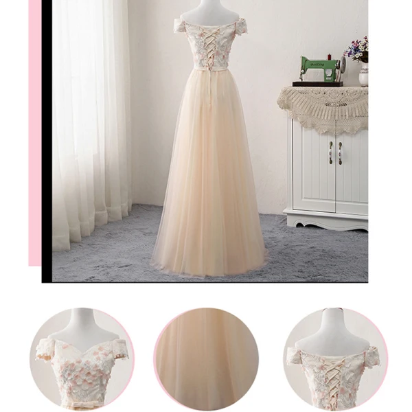 Chic / Beautiful Champagne Bridesmaid Dresses 2018 A-Line / Princess Appliques Bow Lace Backless Floor-Length / Long Wedding Party Dresses