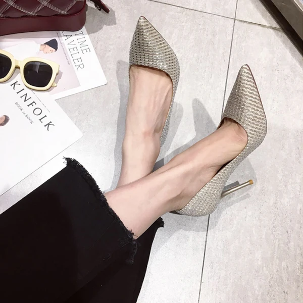 Sparkly Black Evening Party Rhinestone Pumps 2020 8 cm Stiletto Heels Pointed Toe Pumps