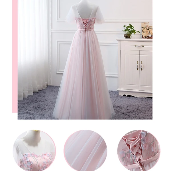 Chic / Beautiful Blushing Pink Bridesmaid Dresses 2018 A-Line / Princess Appliques Bow Lace Backless Floor-Length / Long Wedding Party Dresses