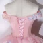 Elegant Candy Pink Prom Dresses 2021 Ball Gown Off-The-Shoulder Beading Pearl Rhinestone Lace Flower Sleeveless Backless Floor-Length / Long Prom Formal Dresses