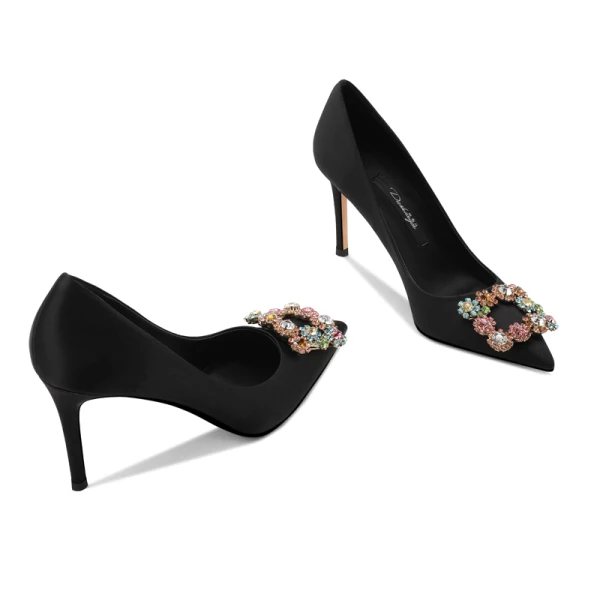 Sexy Red Evening Party Rhinestone Pumps 2021 Leather 10 cm Stiletto Heels Pointed Toe Pumps