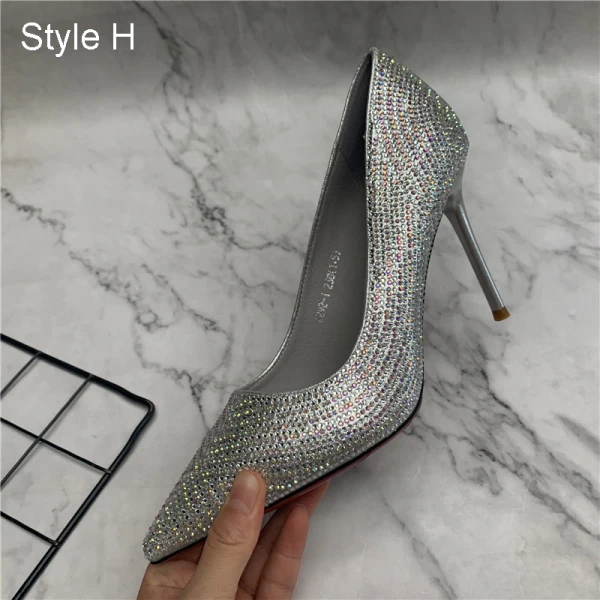 Scintillantes Argenté Soirée Faux Diamant Escarpins 2021 9 cm Talons Aiguilles À Bout Pointu Escarpins