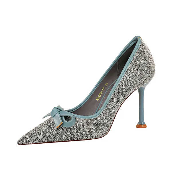 Schön Schwarz Datierung Flechten Schleife Pumps 2021 9 cm Stilettos Hochhackige Spitzschuh Pumps