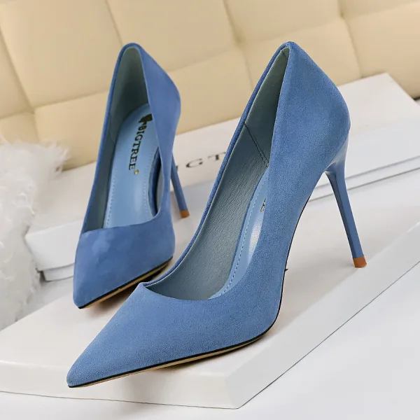 Enkla Gul Casual Mocka Pumps 2021 9 cm Stilettklackar Högklackade Spetsiga Pumps
