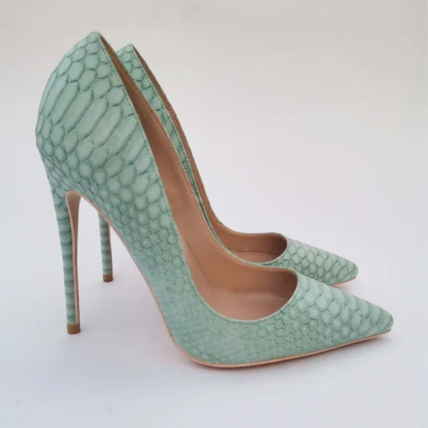 Chic / Beautiful Mint Green Cocktail Party Snakeskin Print Pumps 2021 Leather 12 cm Stiletto Heels Pointed Toe High Heels