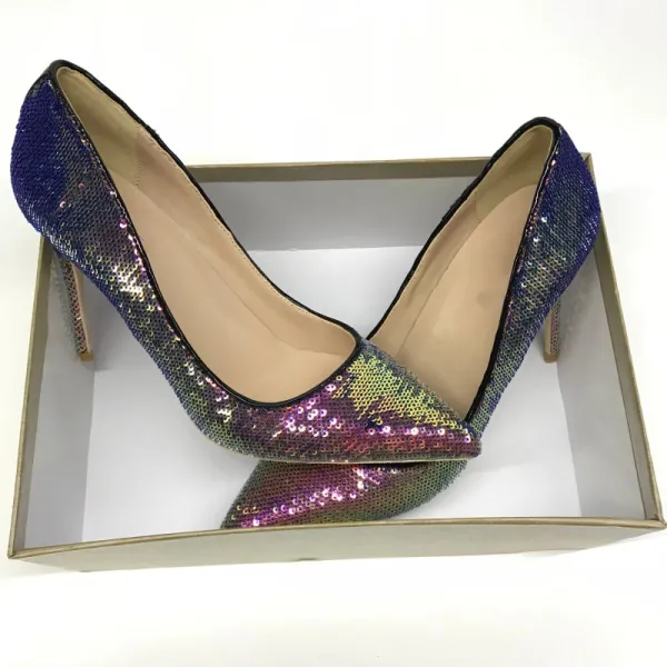 Scintillantes Dégradé De Couleur Escarpins Cocktail Paillettes Escarpins 2021 12 cm Talons Aiguilles À Bout Pointu Talons Hauts