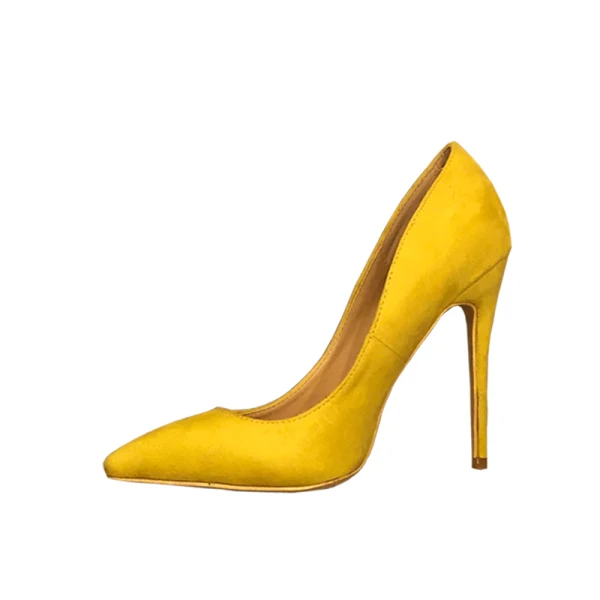 Schöne Gelb Strassenmode Wildleder Pumps 2021 12 cm Stilettos Spitzschuh Hochhackige