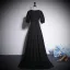 Elegant Black Rhinestone Prom Dresses 2023 A-Line / Princess Scoop Neck Short Sleeve Floor-Length / Long Prom Formal Dresses