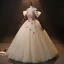 Charming Ball Gown Quinceañera Champagne Flower Prom Dresses 2024 Spaghetti Straps Floor-Length / Long Tulle Formal Dresses