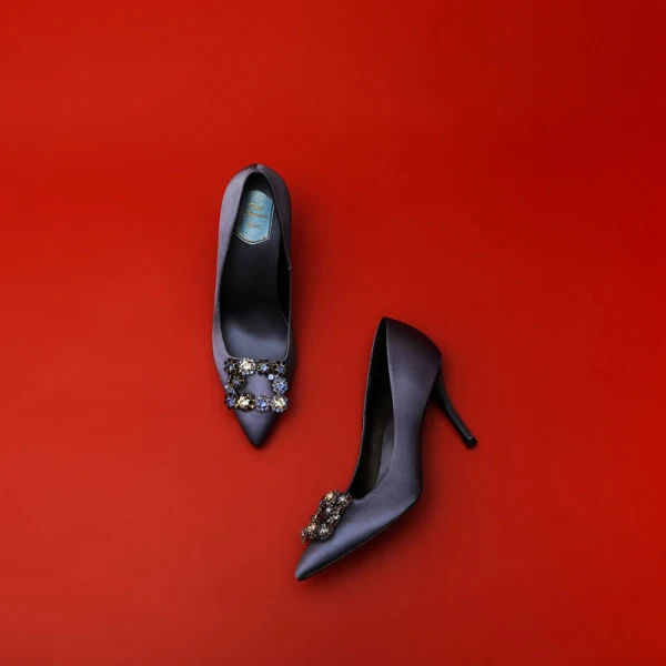 Elegant Sky Blue Cocktail Party Rhinestone Pumps 2021 Leather 8 cm Stiletto Heels Pointed Toe High Heels