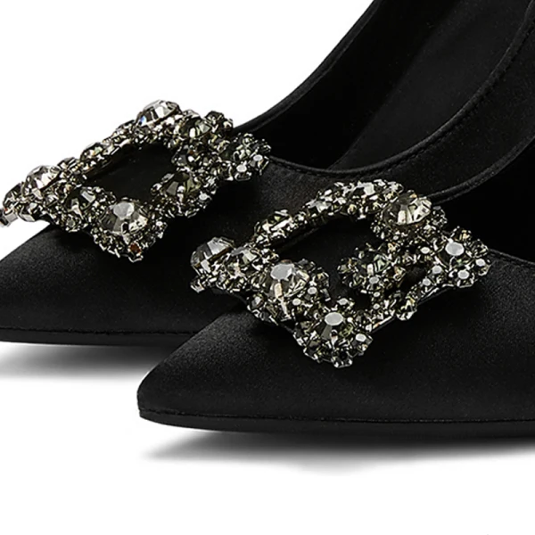 Elegant Dark Green Prom Satin Rhinestone Pumps 2021 10 cm Stiletto Heels Pointed Toe High Heels