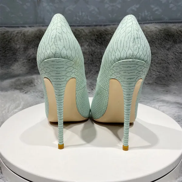 Schöne Lindgrün Cocktail Schlangenhautmuster Pumps 2021 12 cm Stilettos Spitzschuh Hochhackige
