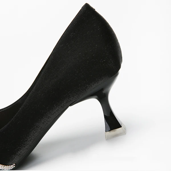 Sexy Black Cocktail Party Rhinestone Pumps 2021 Satin 6 cm Stiletto Heels High Heels Pointed Toe Pumps