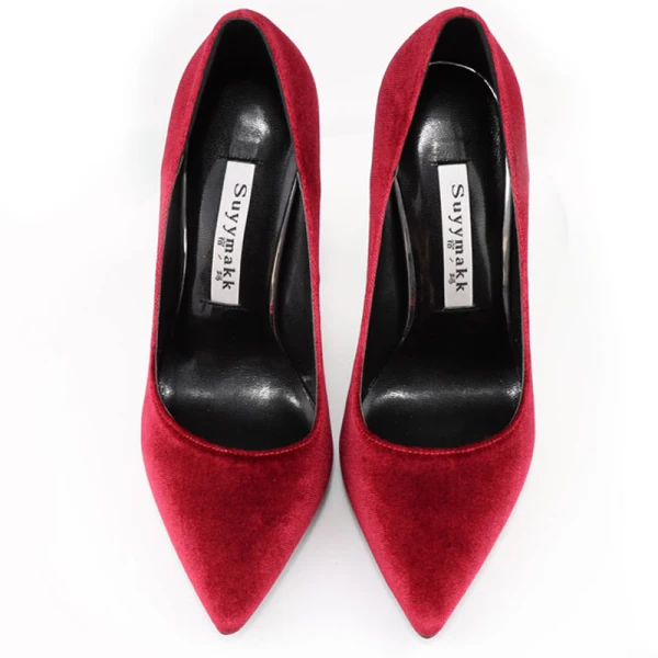 Elegant Burgundy Office OL Satin Suede Pumps 2021 10 cm Stiletto Heels Pointed Toe High Heels