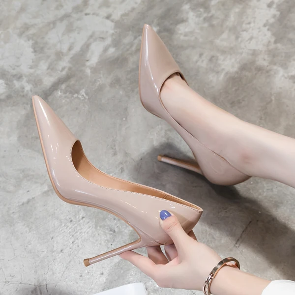 Fashion Burgundy Evening Party Patent Leather Pumps 2021 Leather High Heels 10 cm Stiletto Heels Pointed Toe Pumps