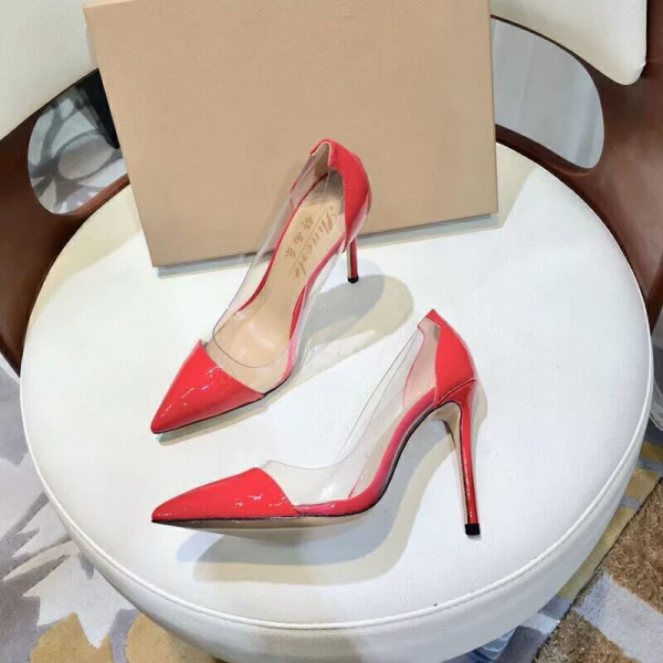 Schöne Transparent Rot Cocktail Pumps 2021 8 cm Stilettos Hochhackige Spitzschuh Pumps