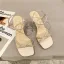 Mode Weiß Strassenmode Knöchelriemen Sandalen Damen 2021 Strass 6 cm Stilettos Peeptoes Sandaletten Hochhackige