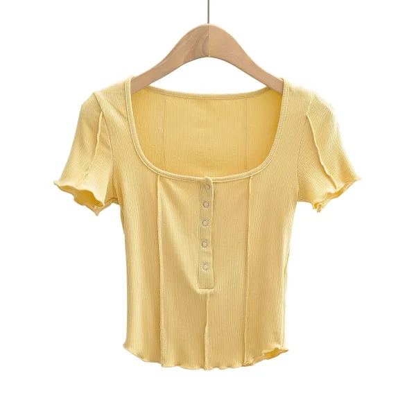 Sexy Summer Sky Blue Street Wear Tight T-Shirts 2021 U-Neck Short Sleeve Women's Tops