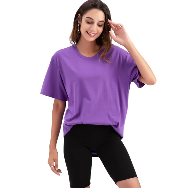 Casual Summer Solid Color Khaki Tops T-Shirts 2021 Cotton Scoop Neck Short Sleeve Women's Tops T-shirt