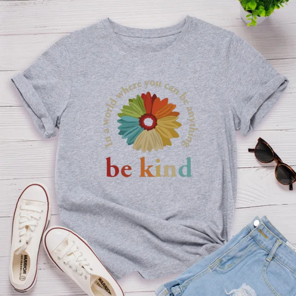 Casual Summer Black Cotton T-Shirts 2021 Scoop Neck Multi-Colors Flower Short Sleeve Women's Tops T-shirt