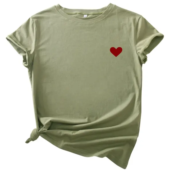 Summer Casual White Heart-shaped Printing Loose T-Shirts 2021 Cotton Scoop Neck Short Sleeve Women's Tops T-shirt