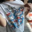 Summer Casual White Cartoon Printing T-Shirts 2021 Cotton Scoop Neck Short Sleeve Women's Tops