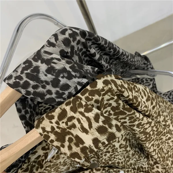Mote Kaffe Løs Gateklær Leopard Bluser 2021 Chiffon V-Hals Langermede Kvinners Topper Bluser