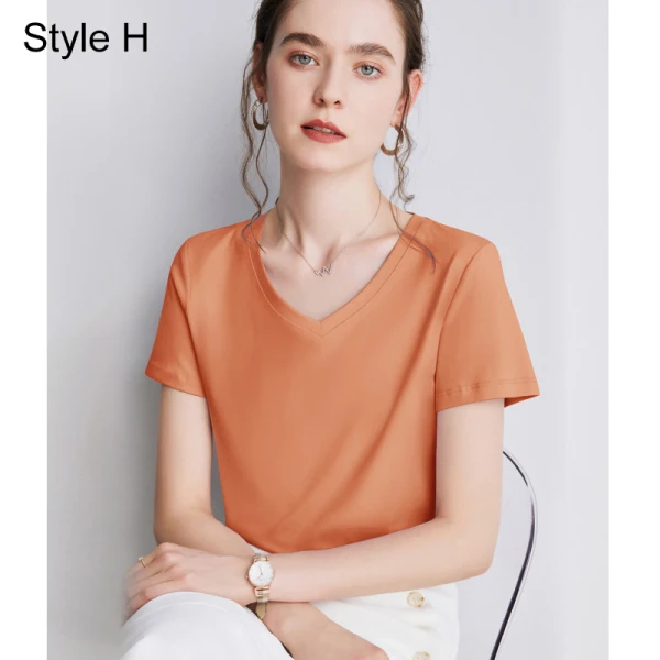 Modest / Simple Summer Casual OL White Regular T-Shirts 2021 Cotton V-Neck Short Sleeve Women's Tops T-shirt