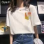 Désinvolte Vêtement de rue Blanche Dessin animé Impression Ample T-Shirts 2021 Coton Encolure Dégagée Manches Courtes Hauts pour Femmes T-shirt