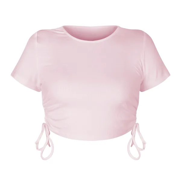 Sexy White Summer Street Wear Outdoor Sports Gymnasium Tight Women Tank 2021 Scoop Neck Short Sleeve Sweatshirts