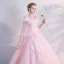 Chic / Belle Rose Bonbon Gonflée Robe De Bal 2018 Robe Boule En Dentelle Appliques Paillettes De l'épaule Dos Nu 1/2 Manches Longue Robe De Ceremonie