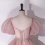 Schöne Rosa Perlenstickerei Pailletten Ballkleider 2024 A Linie Rundhalsausschnitt Geschwollenes Kurze Ärmel Rückenfreies Lange Ball Festliche Kleider