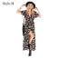 Summer Black Street Wear Beach Floral Maxi Dresses 2021 V-Neck Short Sleeve Women Dresses