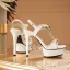 Charmant Sexy Champagne Faux Diamant Soirée Sandales Femme 2021 Cuir T-Strap 12 cm Talons Aiguilles Peep Toes / Bout Ouvert Sandales Talons Hauts
