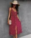 Fashion Summer Street Wear Resort Wear Beach Blushing Pink Spotted Women Dresses 2021 V-Neck Sleeveless Covered Button Sash Loose Tea-length