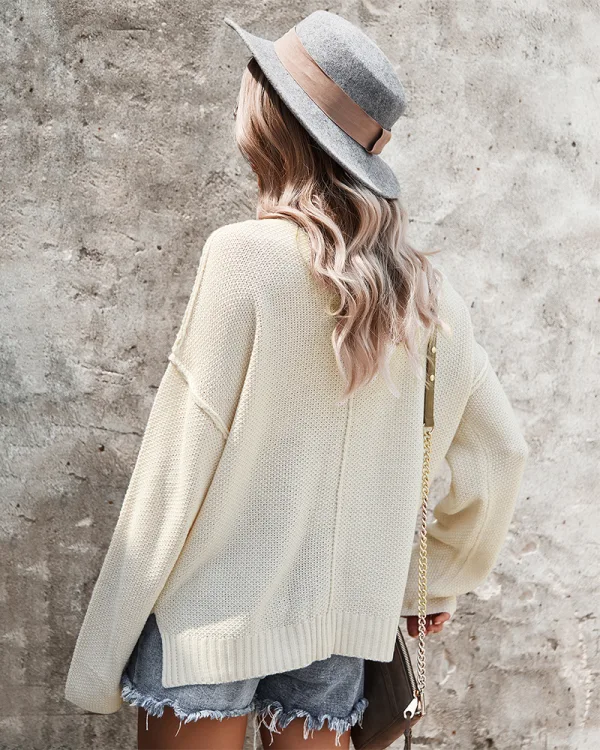 Comfortable Fall Winter White Street Wear Sweaters 2021 Cotton V-Neck Long Sleeve Loose Women's Tops