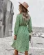 Bohemia Summer Printing Yellow Women Dresses 2021 A-Line / Princess Beach Street Wear Resort Wear V-Neck Sash Long Sleeve Knee-Length