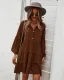 Modest  Summer Brown Street Wear Spotted Leopard Print Women Dresses Women's Tops 2021 V-Neck Loose Long Sleeve Knee-Length