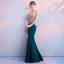 Elegant Dark Green Evening Dresses  2018 Trumpet / Mermaid Lace Beading Off-The-Shoulder Backless Short Sleeve Floor-Length / Long Formal Dresses