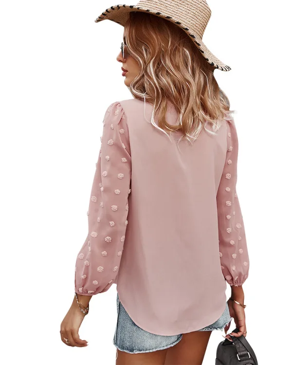 Fashion Spring Summer Blushing Pink Resort Wear Blouses 2021 V-Neck Long Sleeve Loose Women Tops