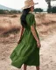 Casual Spring Summer Resort Wear Pool Blue Women Dresses 2021 V-Neck Short Sleeve Sash Tea-length Loose