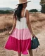 Chic / Beautiful Spring Summer Street Wear Ocean Blue Patchwork Women Dresses 2021 Spaghetti Straps Loose Sleeveless