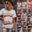 Fashion Spring Summer Candy Pink Street Wear Multi-Colors Striped T-Shirts 2021 Cotton Scoop Neck Loose Short Sleeve Women Tops