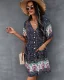Bohemia Spring Summer Resort Wear Khaki Floral Women Dresses 2021 V-Neck Short Sleeve Loose